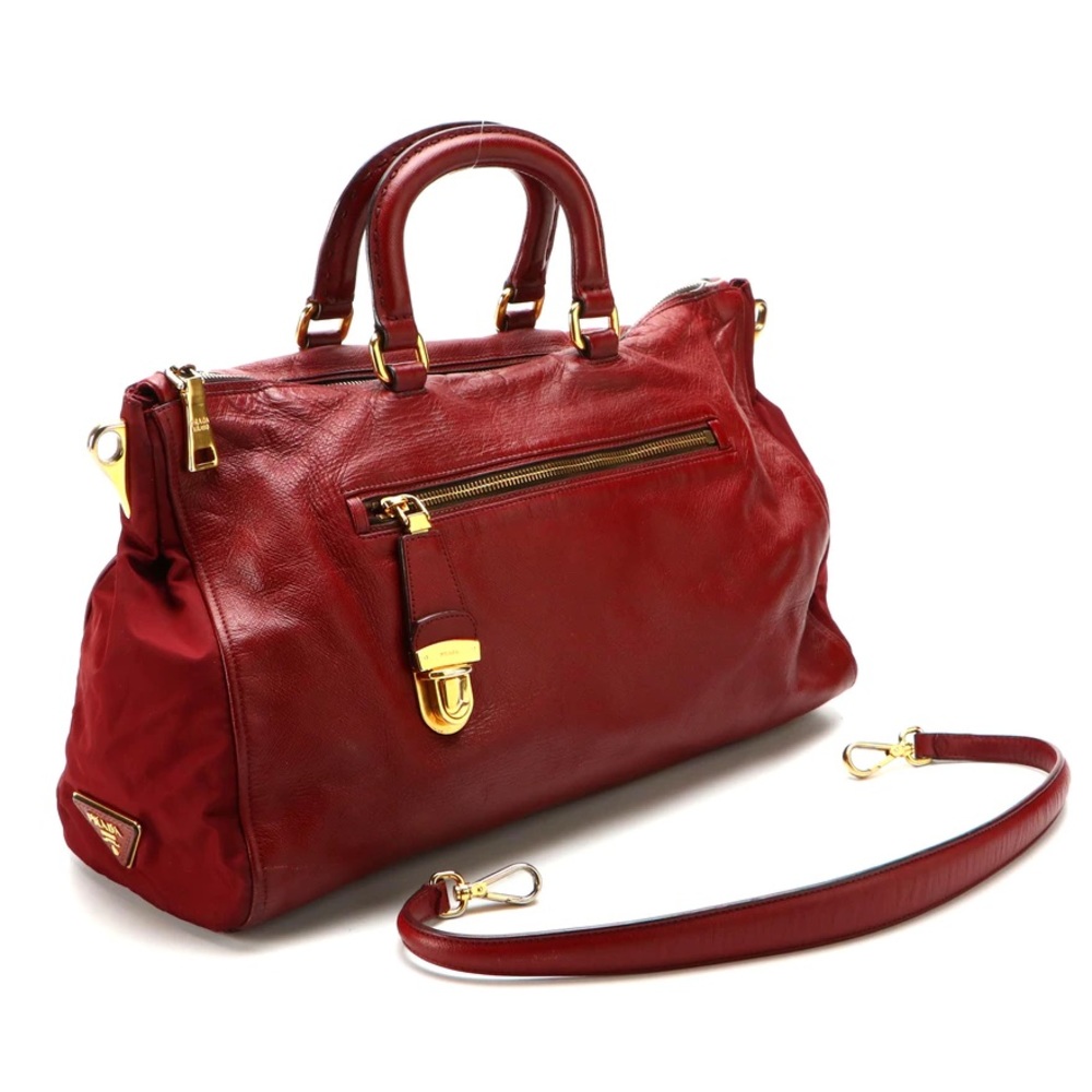 🔥 RARE Authentic Prada🔥 Prada 2Way Bag in Red Saffiano Leather & Tessuto Nylon